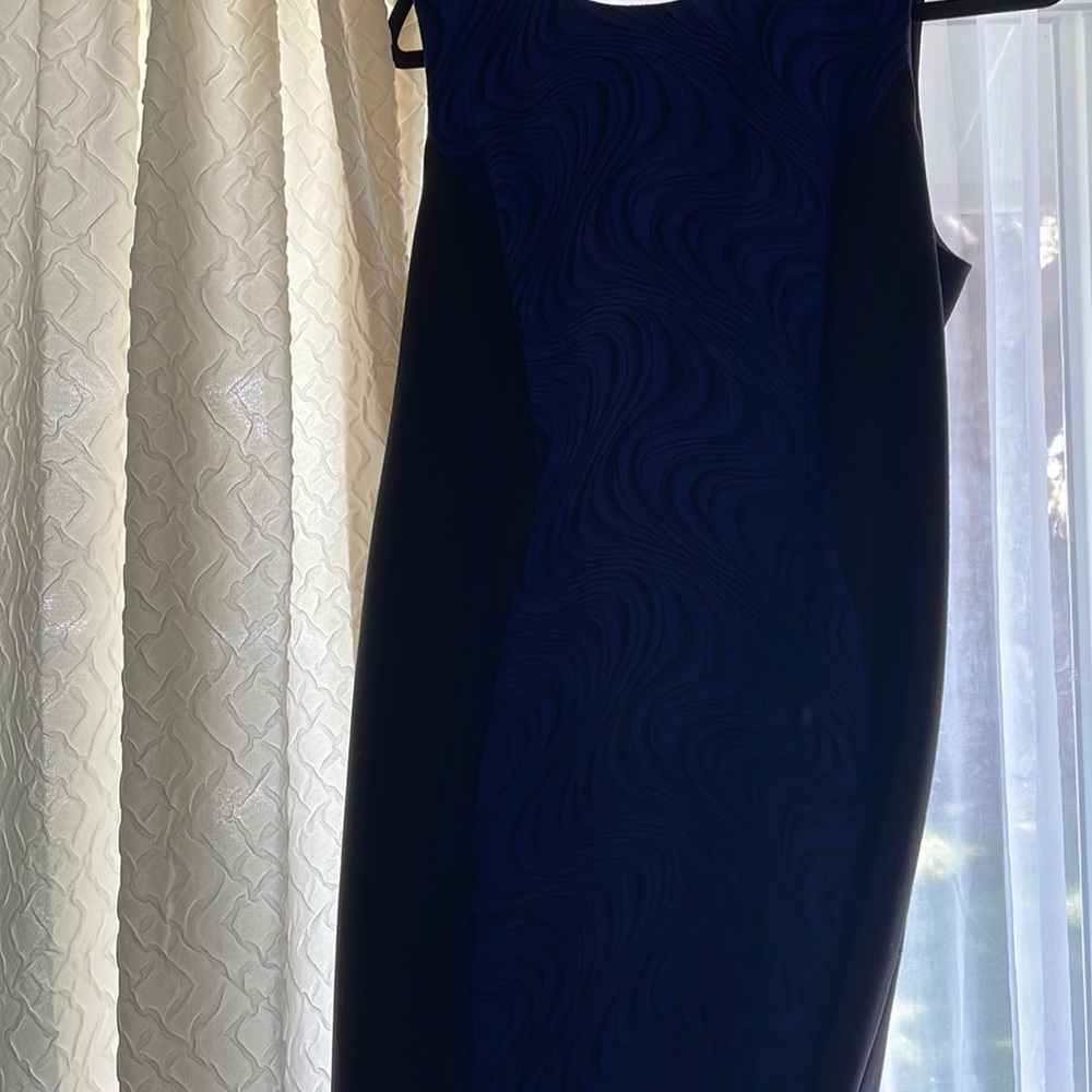 Blue and black knee length dress